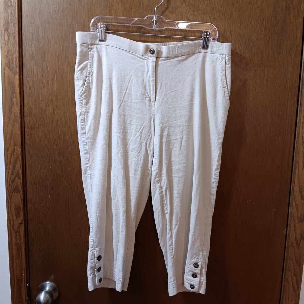 Cathy Daniels Womens Tan Capri Pants Size 12 Button Accent‎ Linen Blend Casual